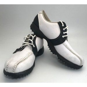 FootJoy GreenJoys Womens Sz 10M Black White 48364 Golf Shoes Soft Spike Patent
